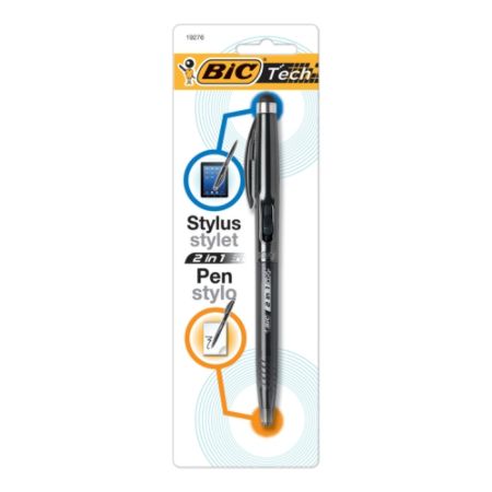 BIC&reg; Stylus 2-in-1 Pen, Medium Point, 1.0 mm, Silver Barrel, Black Ink