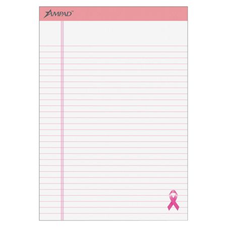 Ampad&reg; Esselte Breast Cancer Awareness Writing Pads, 8 1/2" x 11 3/4", Pink/White, 50 Sheets Per Pad, Pack Of 6 Pads