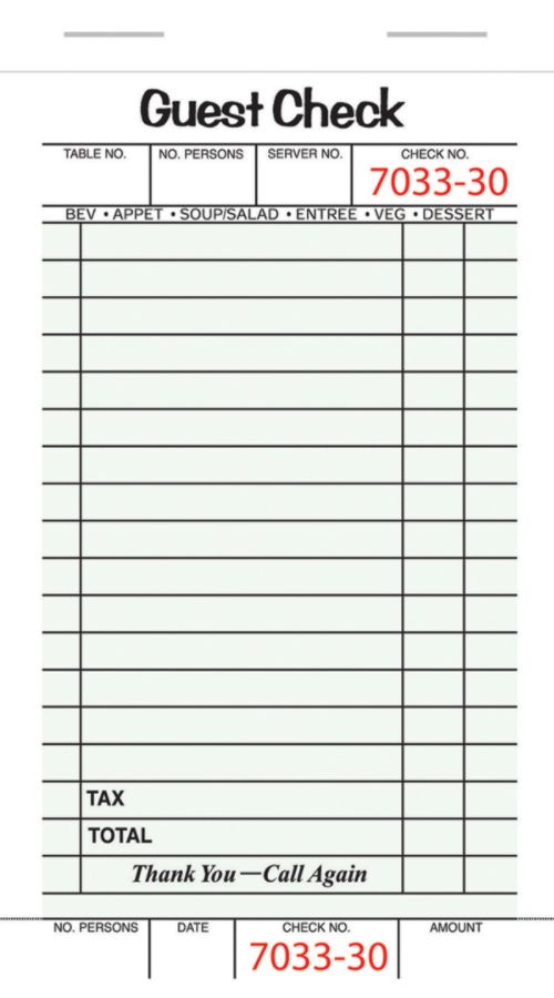 Office Depot&reg; Brand Guest Check Book, 1-Part, 3 4/10" x 6 3/4", Pad Of 50 Sheets, Pack Of 10 Pads (500 Guest Checks Total)
