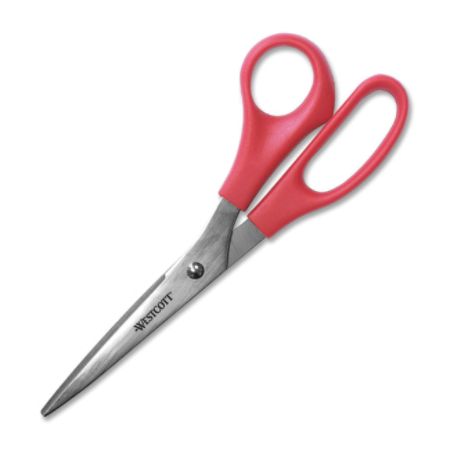 Westcott&reg; Stainless Steel Scissors, 8", Pointed, Red
