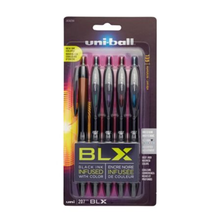 uni-ball&reg; 207 BLX Series Retractable Gel Pens, Medium Point, 0.7 mm, Assorted Barrels, Assorted Ink Colors, Pack Of 5
