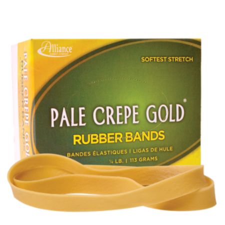 Alliance&reg; Rubber Pale Crepe Gold&reg; Rubber Bands In 1/4-Lb Box, #107, 7" x 5/8", Box Of 15