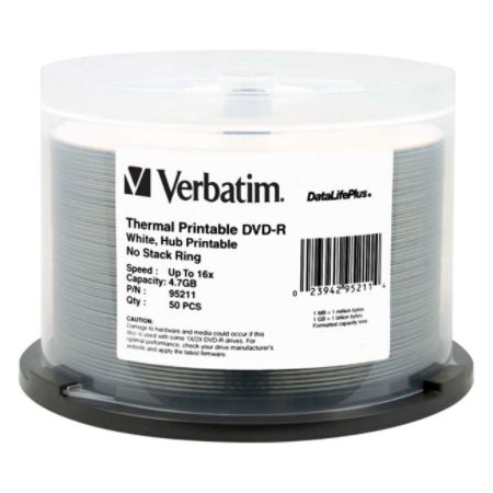 Verbatim&reg; Printable DVD-R Disc Spindle, Pack Of 50
