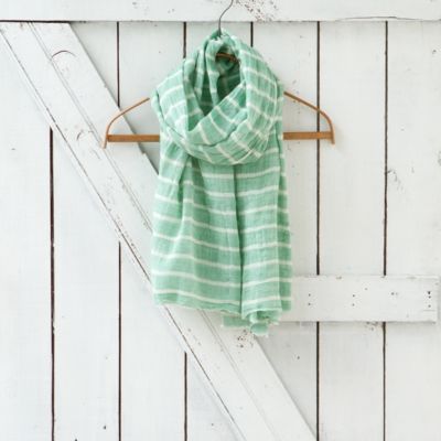 Cotton Stripe Scarf, Mint