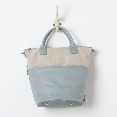 Leather & Cotton Tote, Blue