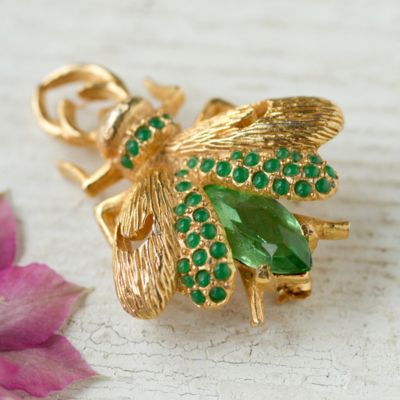 Vintage Beetle Brooch, Green