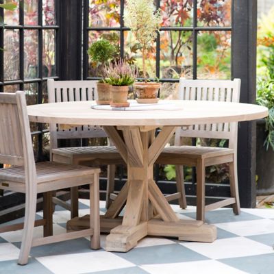 Protected Teak Round Trestle Dining Table, 5'