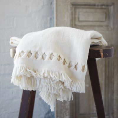 Fringed Ivory Wool Throw Terrain