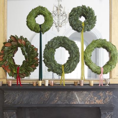 Love this display of five different wreaths