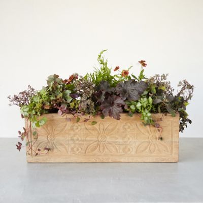 Carved Teak Floral Trough