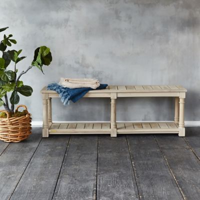 Protected Teak Turned Leg Bench