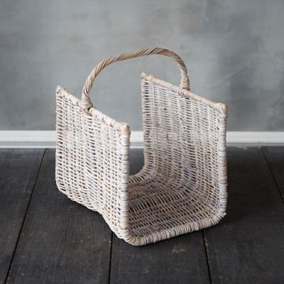 Whitewashed Wicker Log Basket