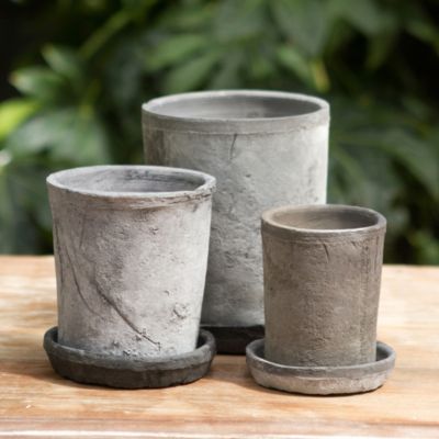 Earth Fired Clay Tall Sill Pot + Saucer, Slate 46" Terrain
