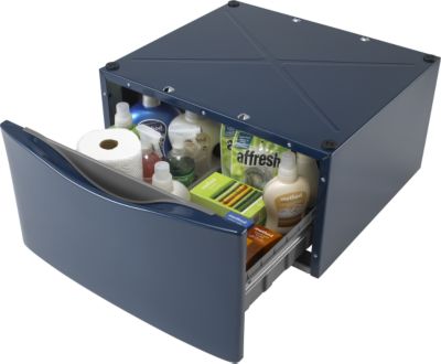 Pedestal drawer open, shown filled. Contents not included.