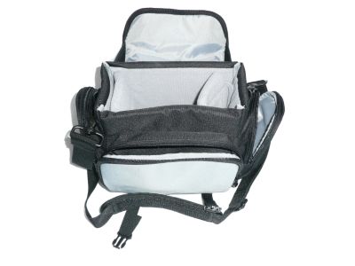 Shown open with carrying strap