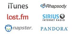 iTunes, last.fm, rhapsody, sirius, napster, pandora