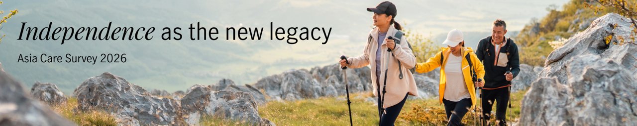  women hiking with the words: Independence as the new legacy - Asia Care Survey 2026