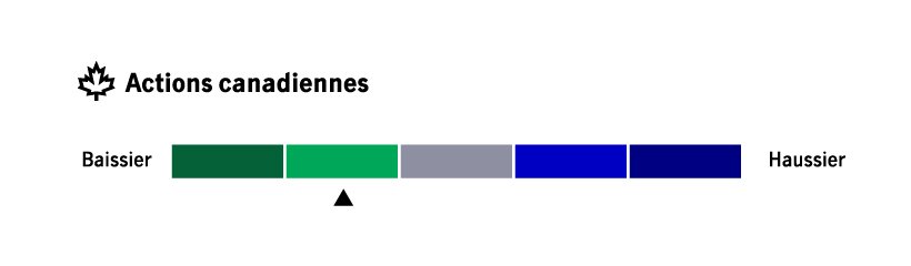 Simple infographic showing that the Capital Markets Strategy team has a slightly negative view of Canadian equities, as of March 31, 2025..