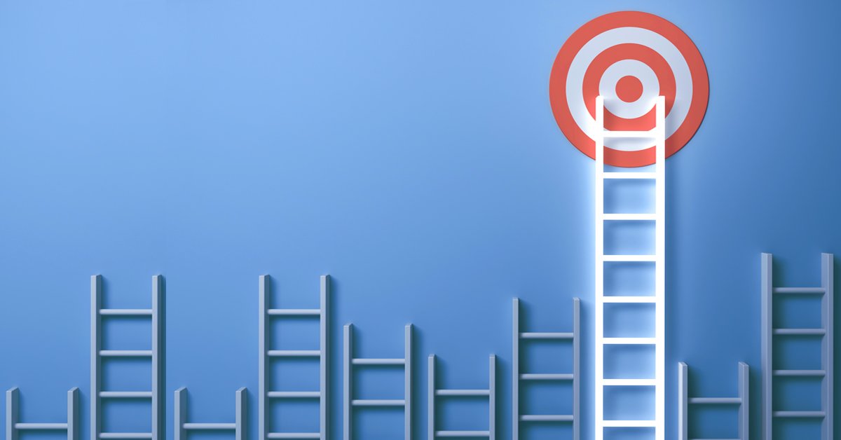 Visualize your growth in business with a 3D concept of climbing the ladder of success against a blue background.