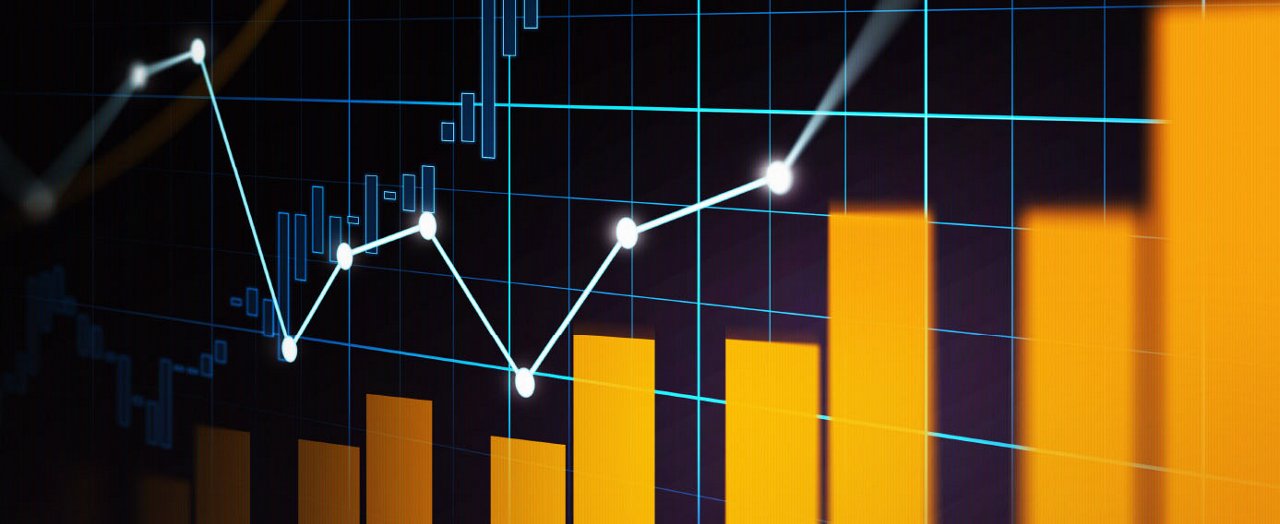 Professional blue-toned diagram showcasing financial growth and success through detailed charts and business graphs.
