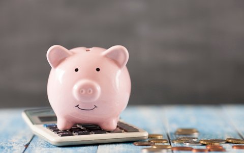 Piggy bank with calculator