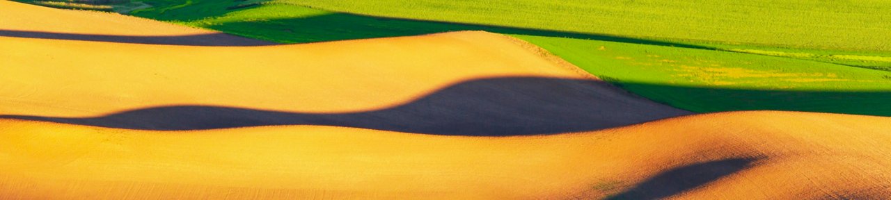 Shadows form at sunset amongst the rolling hills of the Palouse Region of SE Washington State.  This view is looking down onto the fields from Steptoe Butte. The region is popular among photographers for the interplay of light and shadow across the varied and rolling landscape.