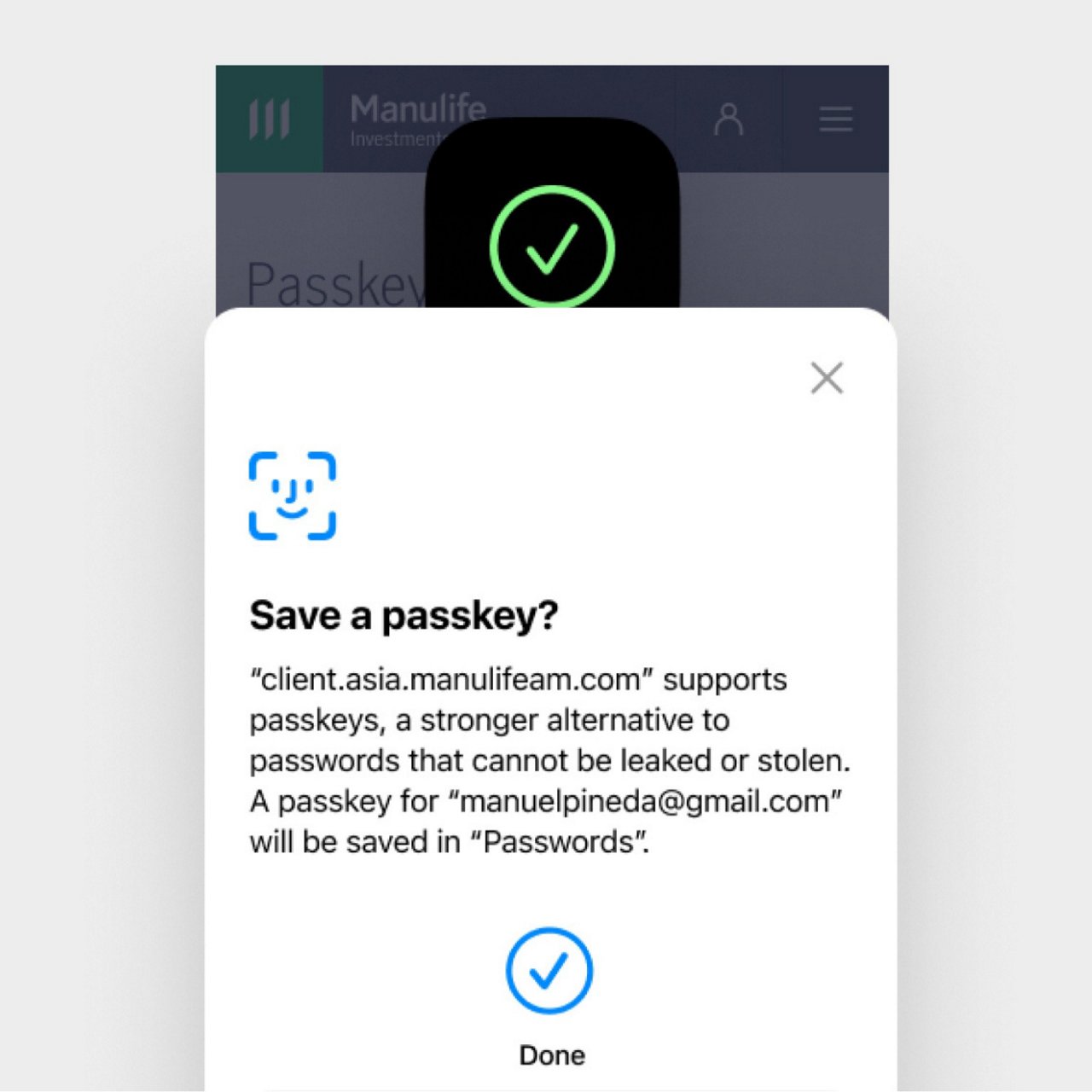 done setup passkey