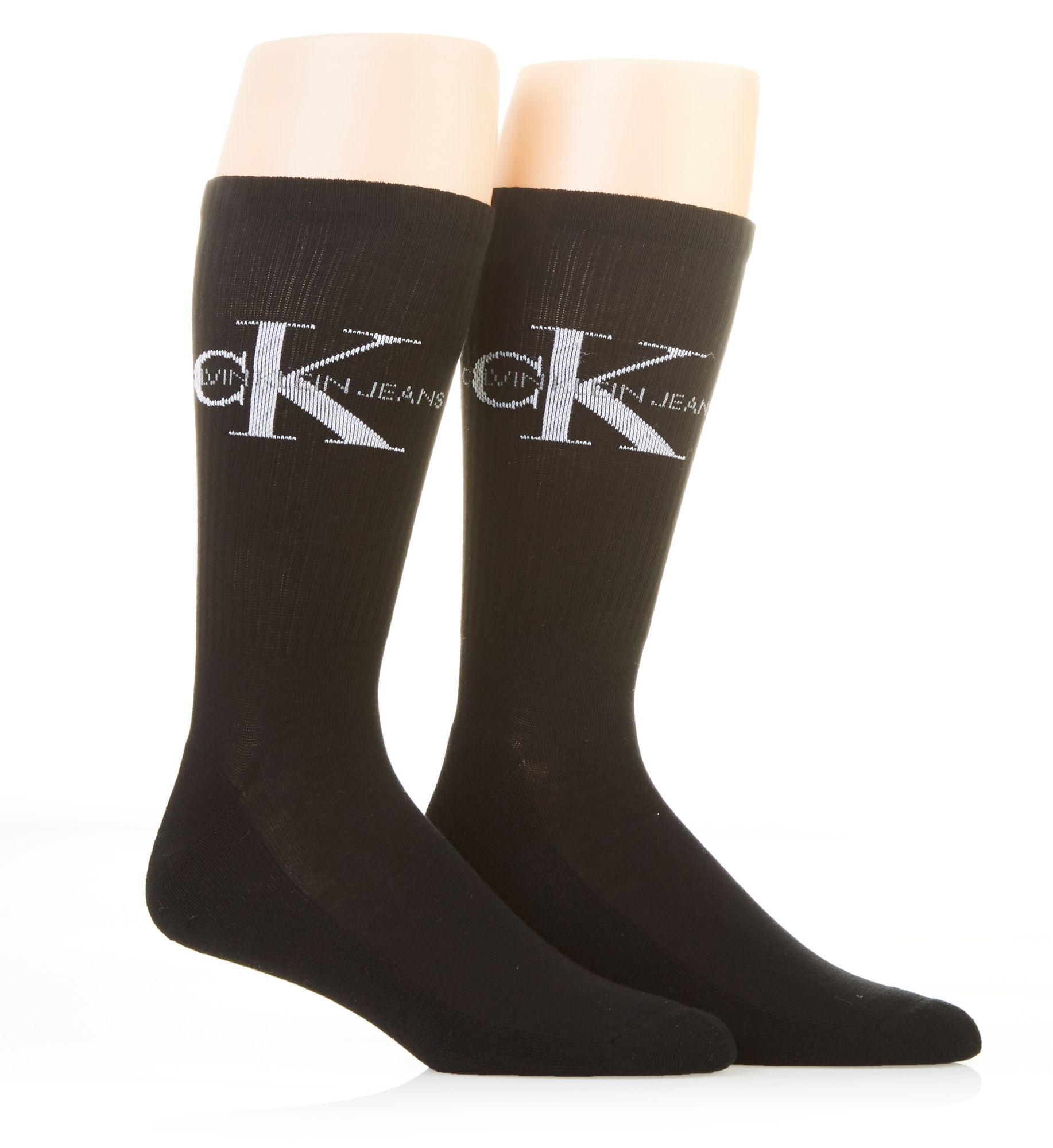 Calvin Klein Men's Monogram Cushion Crew Socks - 2 Pack in Black (201DR89) | HisRoom.com