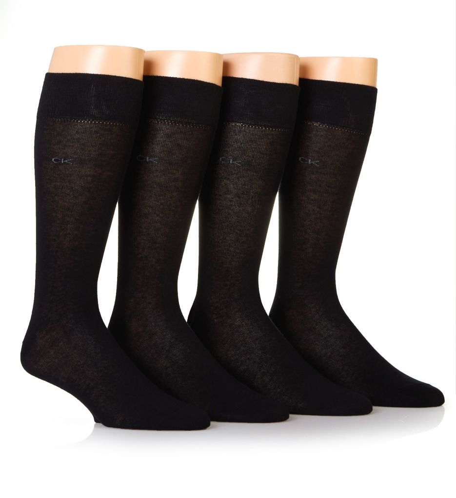 Calvin Klein Men’s Flat Knit Dress Crew Sock – 4 Pack in Black (213DR09) | HisRoom.com