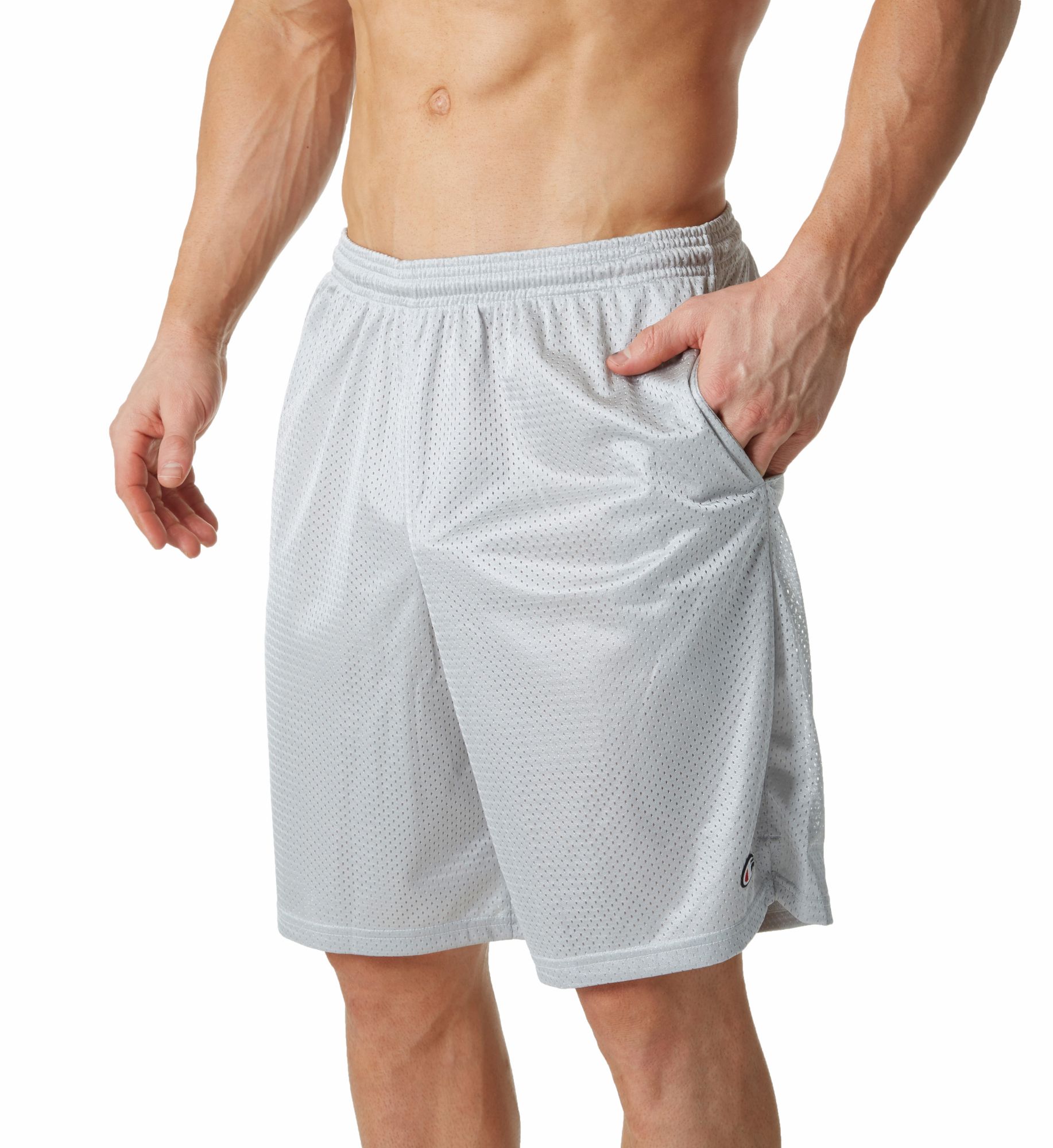 Champion Men's Long Mesh Short with Pockets in Gray (81622) | Size 2XL | HisRoom.com