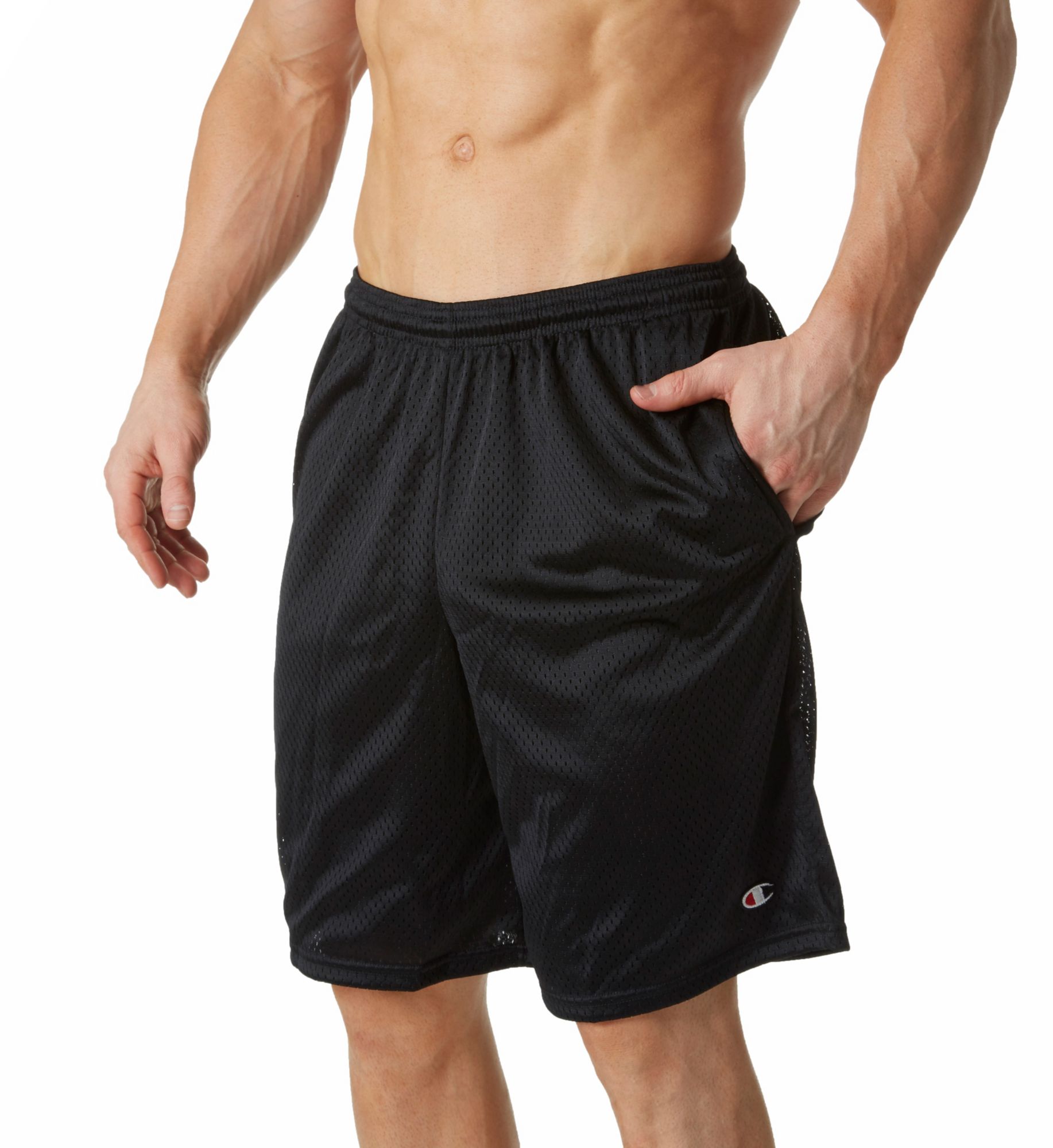 Champion Men's Long Mesh Short with Pockets in Black (81622) | Size Small | HisRoom.com