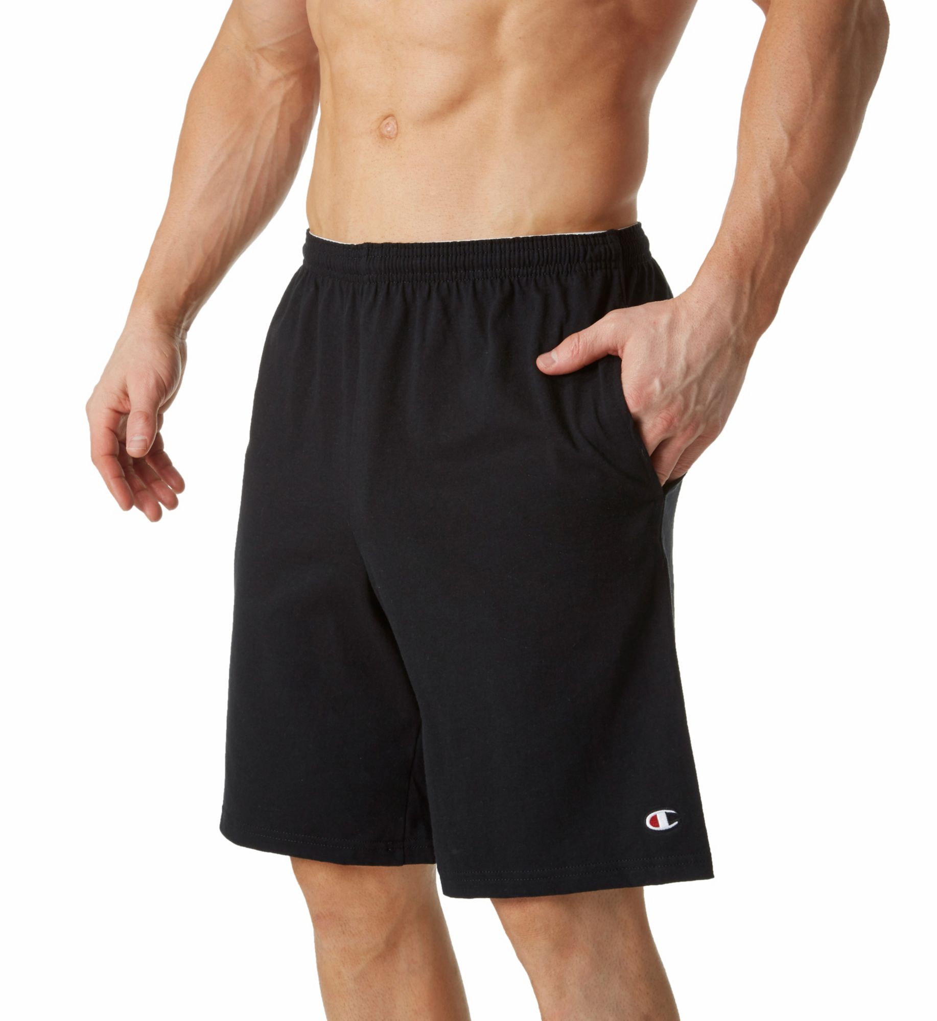 Champion Men's Authentic Cotton Jersey 9 Inch Short with Pockets in Black (85653) | Size 2XL | HisRoom.com