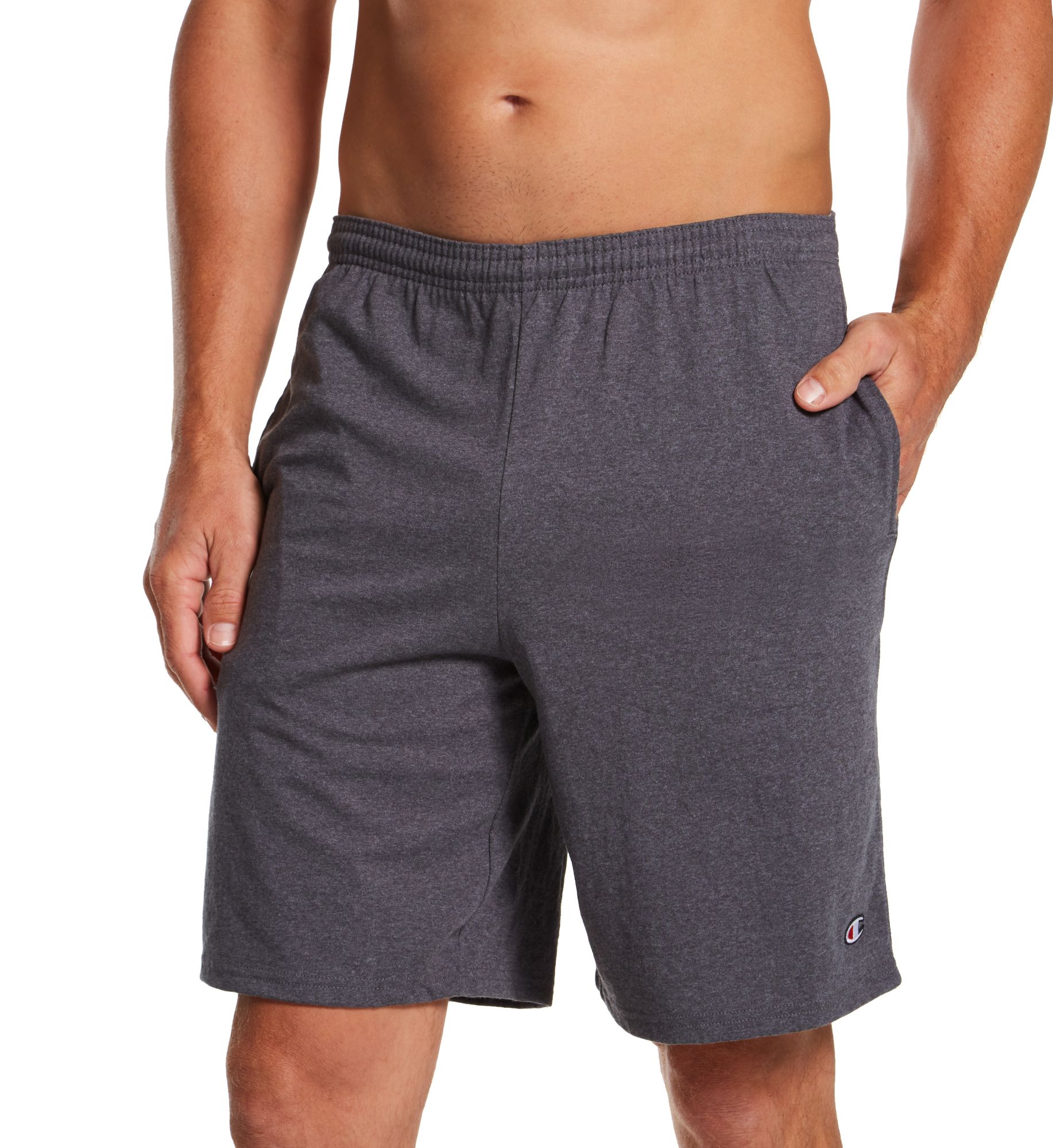 Champion Men's Authentic Cotton Jersey 9 Inch Short with Pockets in Gray (85653) | Size Small | HisRoom.com