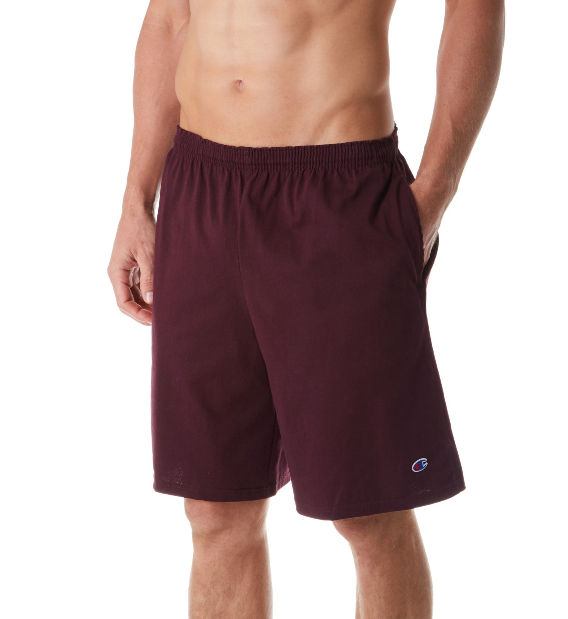 Champion Men's Authentic Cotton Jersey 9 Inch Short with Pockets in Red (85653) | Size Small | HisRoom.com