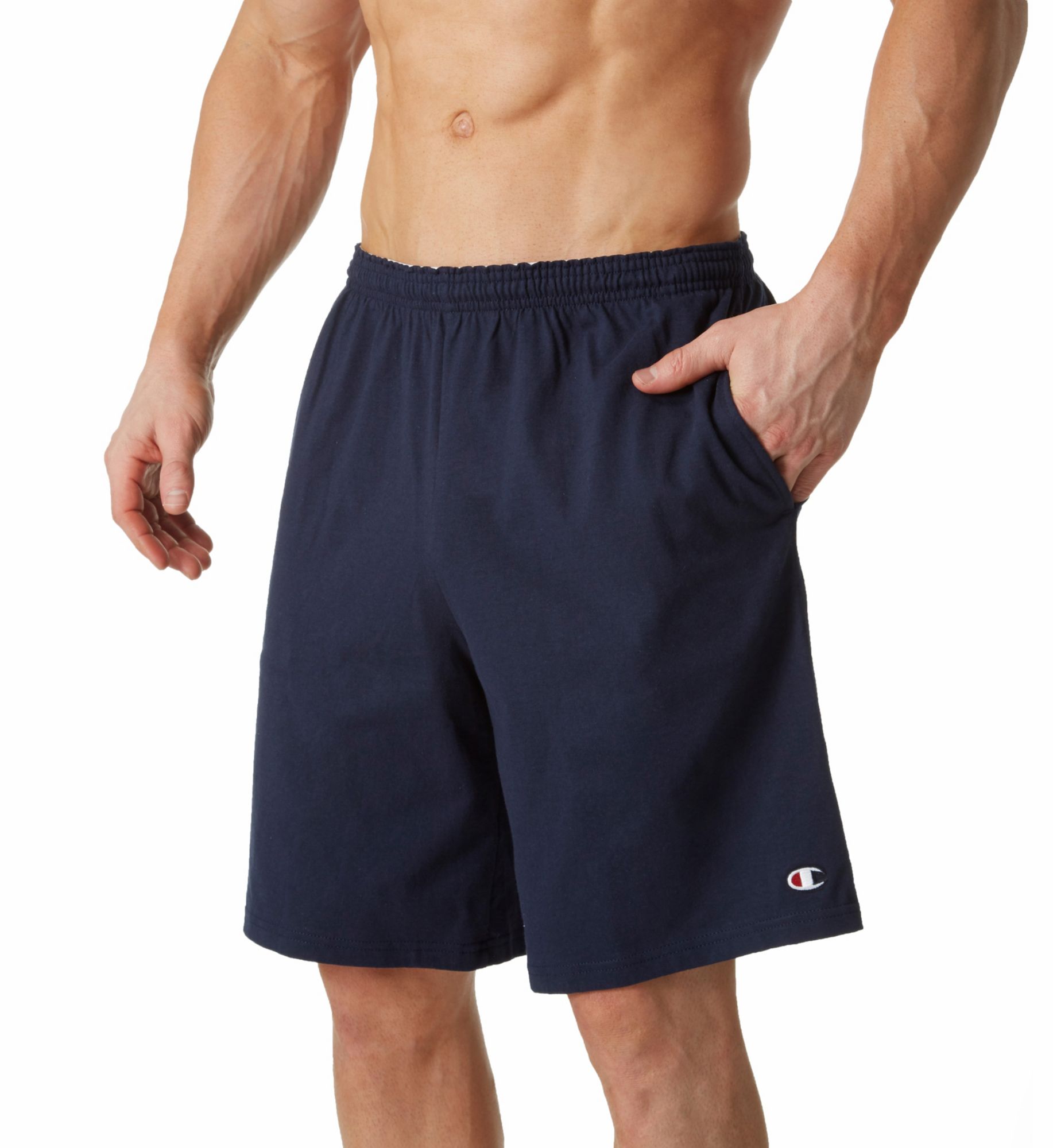 Champion Men's Authentic Cotton Jersey 9 Inch Short with Pockets in Blue (85653) | Size Medium | HisRoom.com