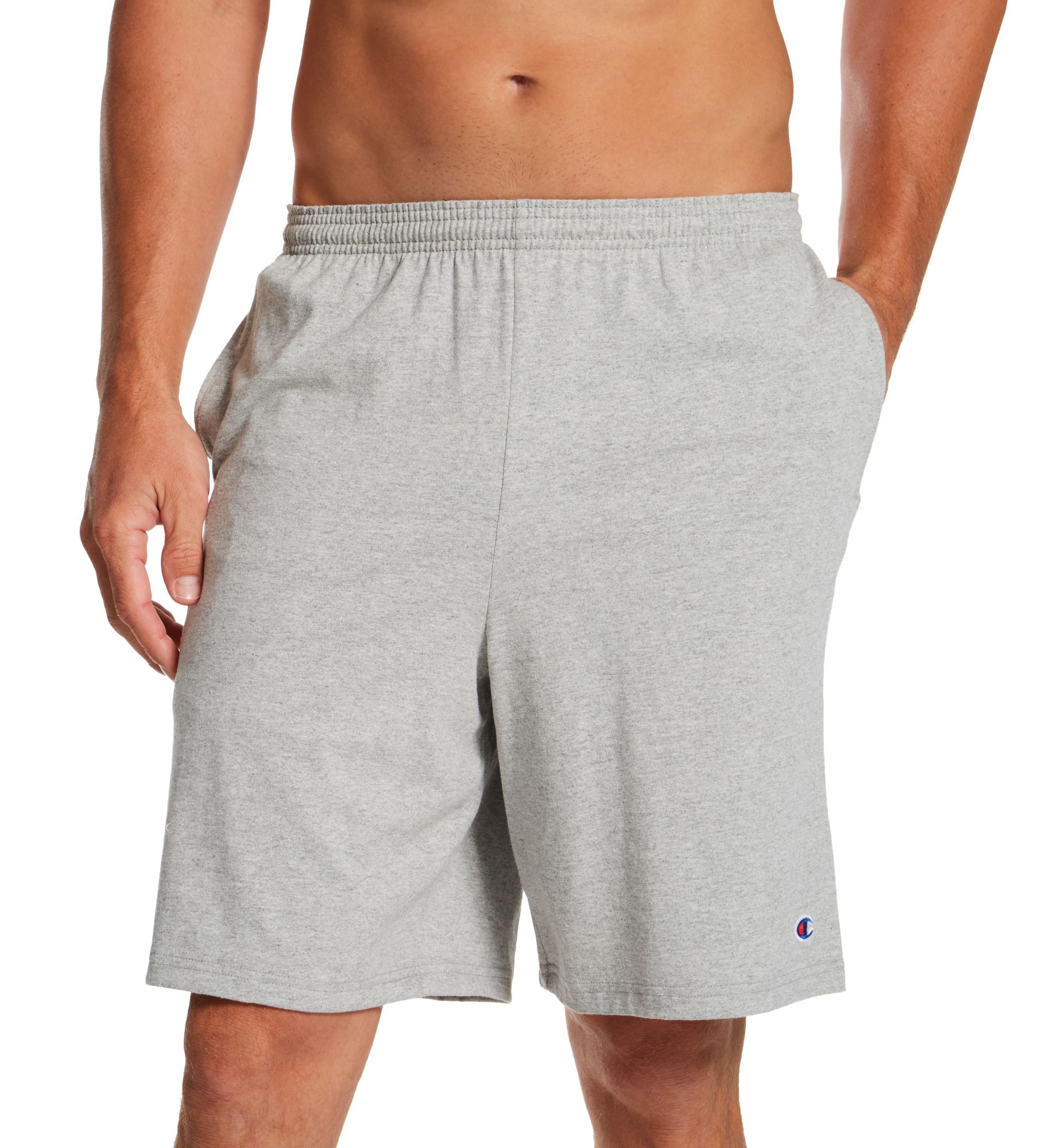 Champion Men's Authentic Cotton Jersey 9 Inch Short with Pockets in Gray (85653) | Size Small | HisRoom.com