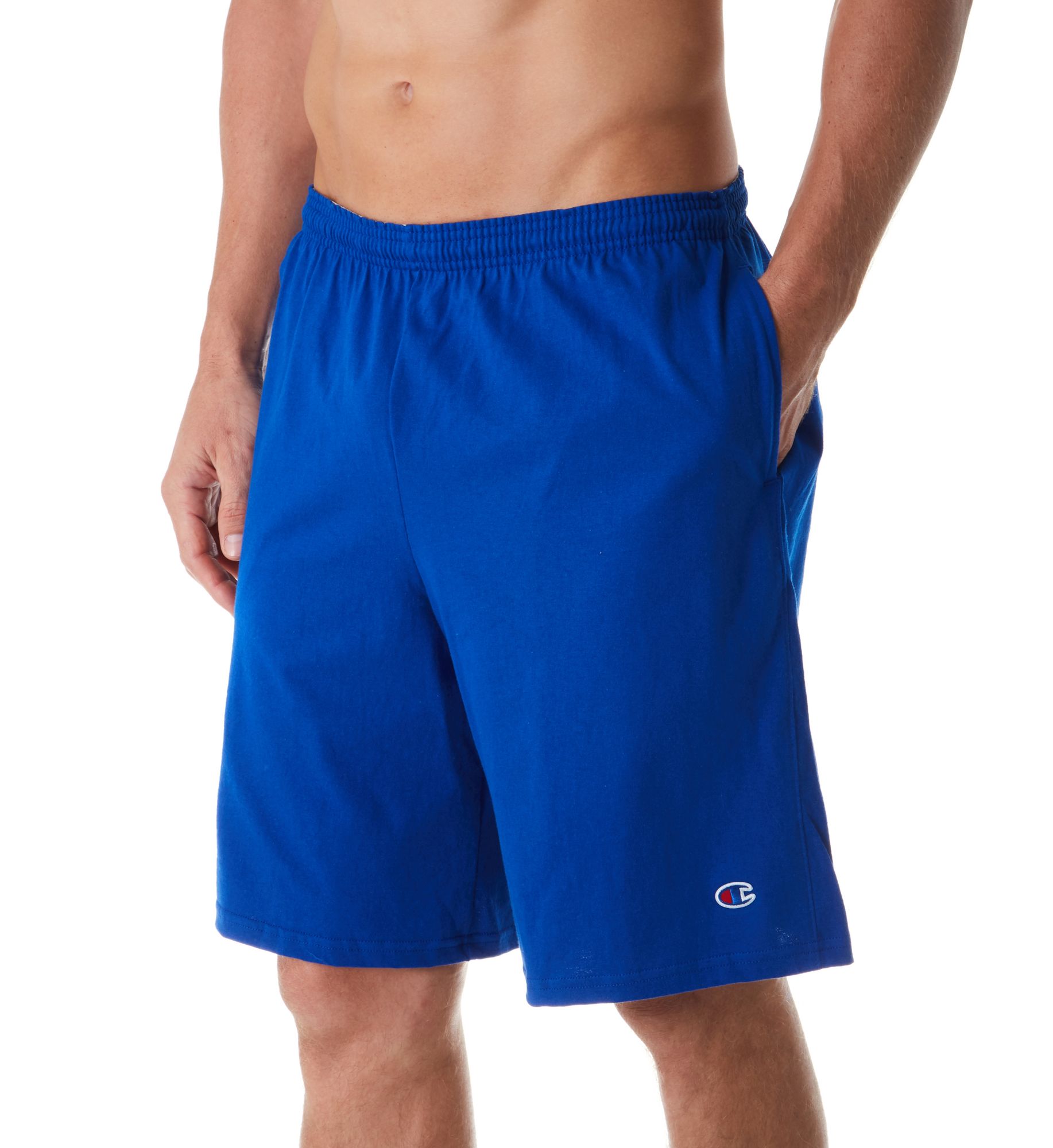 Champion Men's Authentic Cotton Jersey 9 Inch Short with Pockets in Blue (85653) | Size Small | HisRoom.com