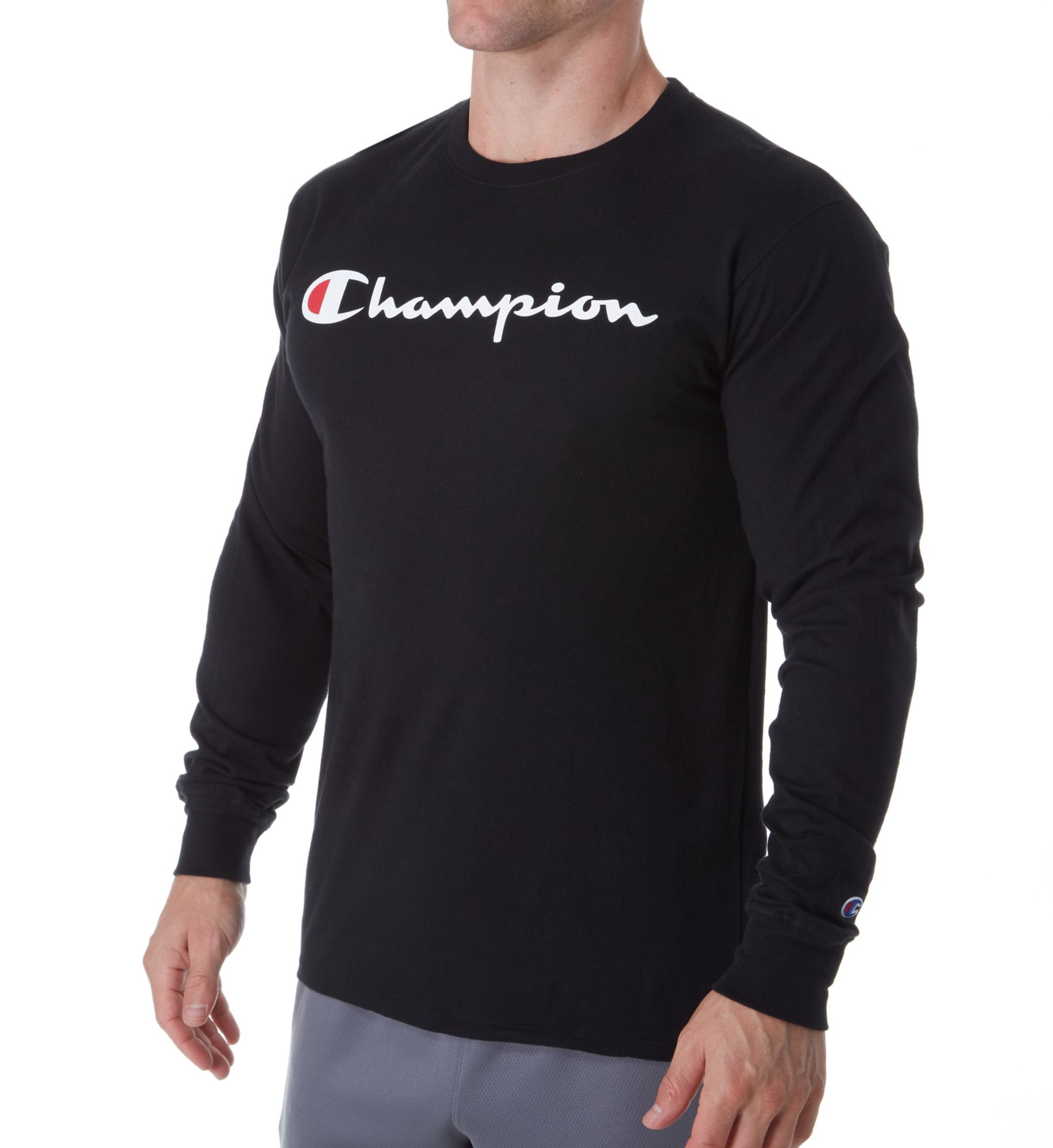 Champion Men's Classic Jersey Graphic Long Sleeve T-Shirt in Black (GT78H) | Size Medium | HisRoom.com