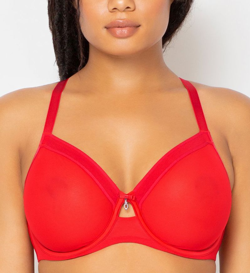 Sheer Mesh Full Coverage Unlined Underwire Bra - Sun Kissed Coral – Curvy  Couture