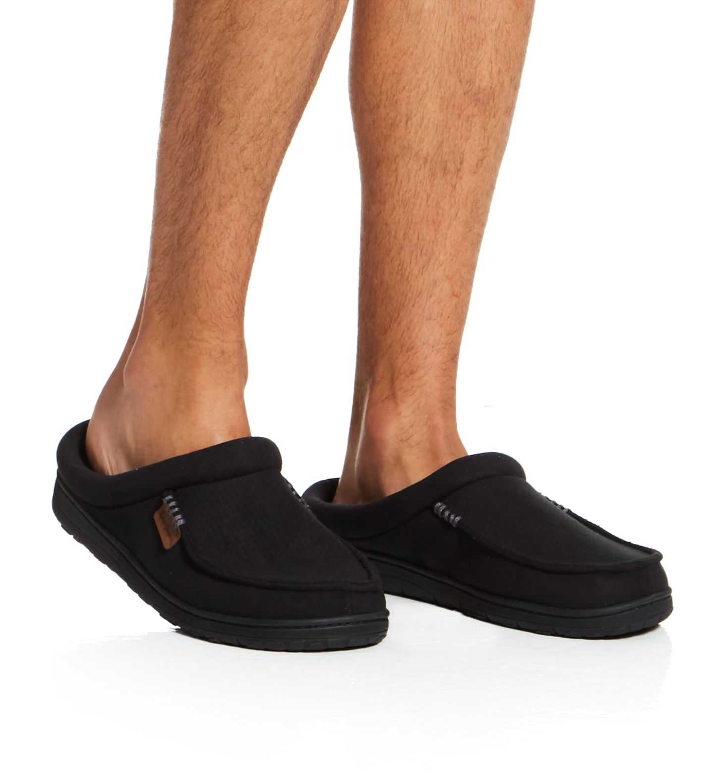 Dearfoams Men's Perforated Microsuede Clog Slipper in Black (80302) | Size Medium | HisRoom.com