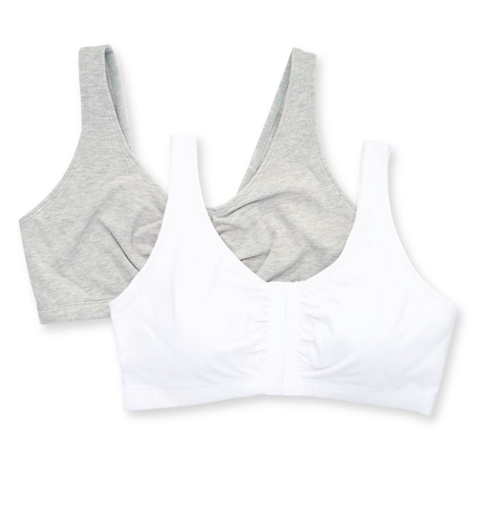 Fruit of the Loom Women's Front Close Builtup Sports Bra, Heather  Grey/White 2-Pack, 48