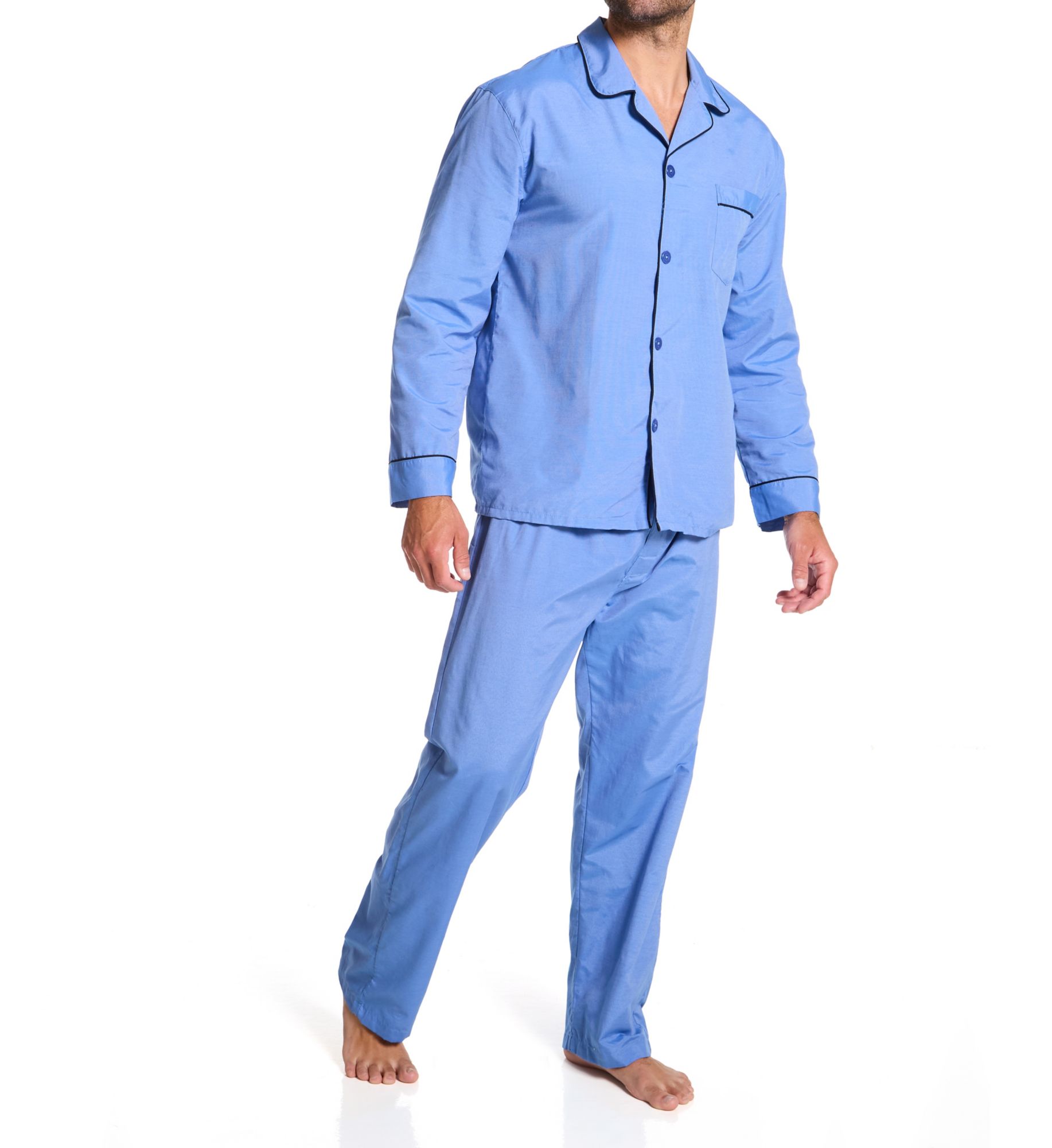 Hanes Men's Tall Man Classics Broadcloth Woven Pajama Set in Blue (4016T) | Size Large | HisRoom.com