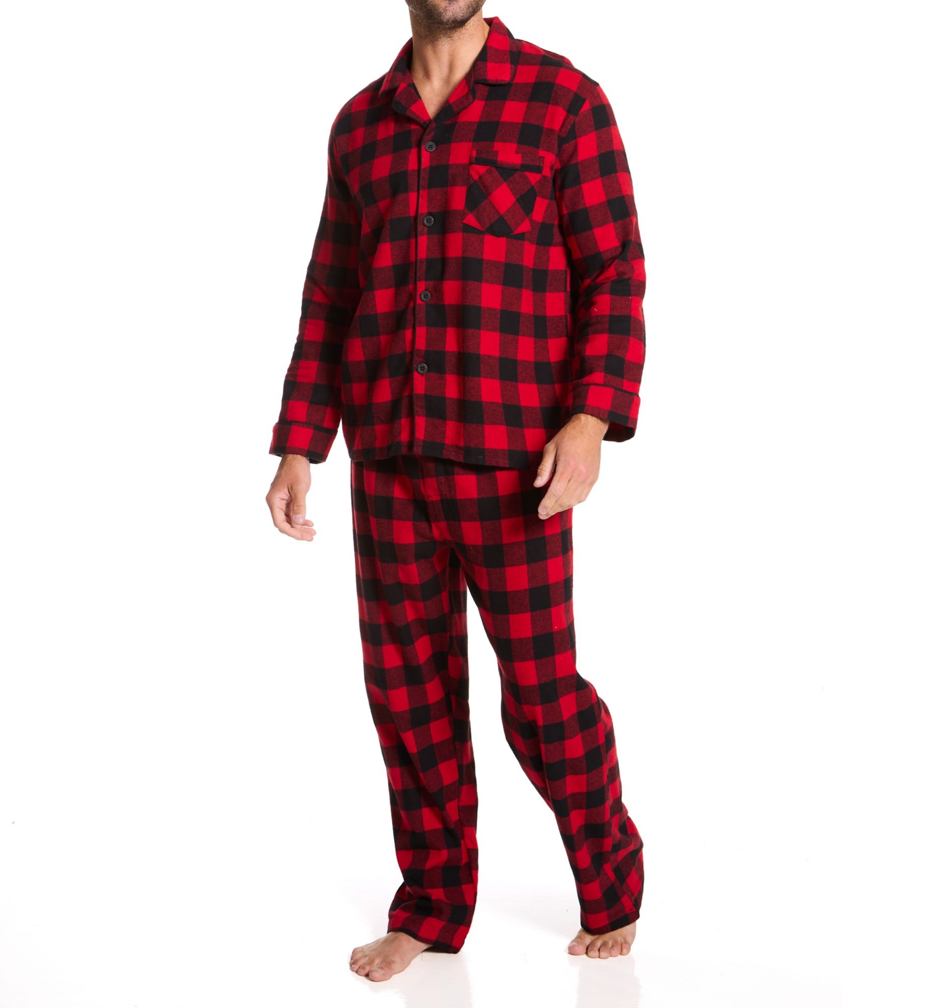 Hanes Men's Plaid Flannel Pajama Set in Red (4039) | Size Medium | HisRoom.com