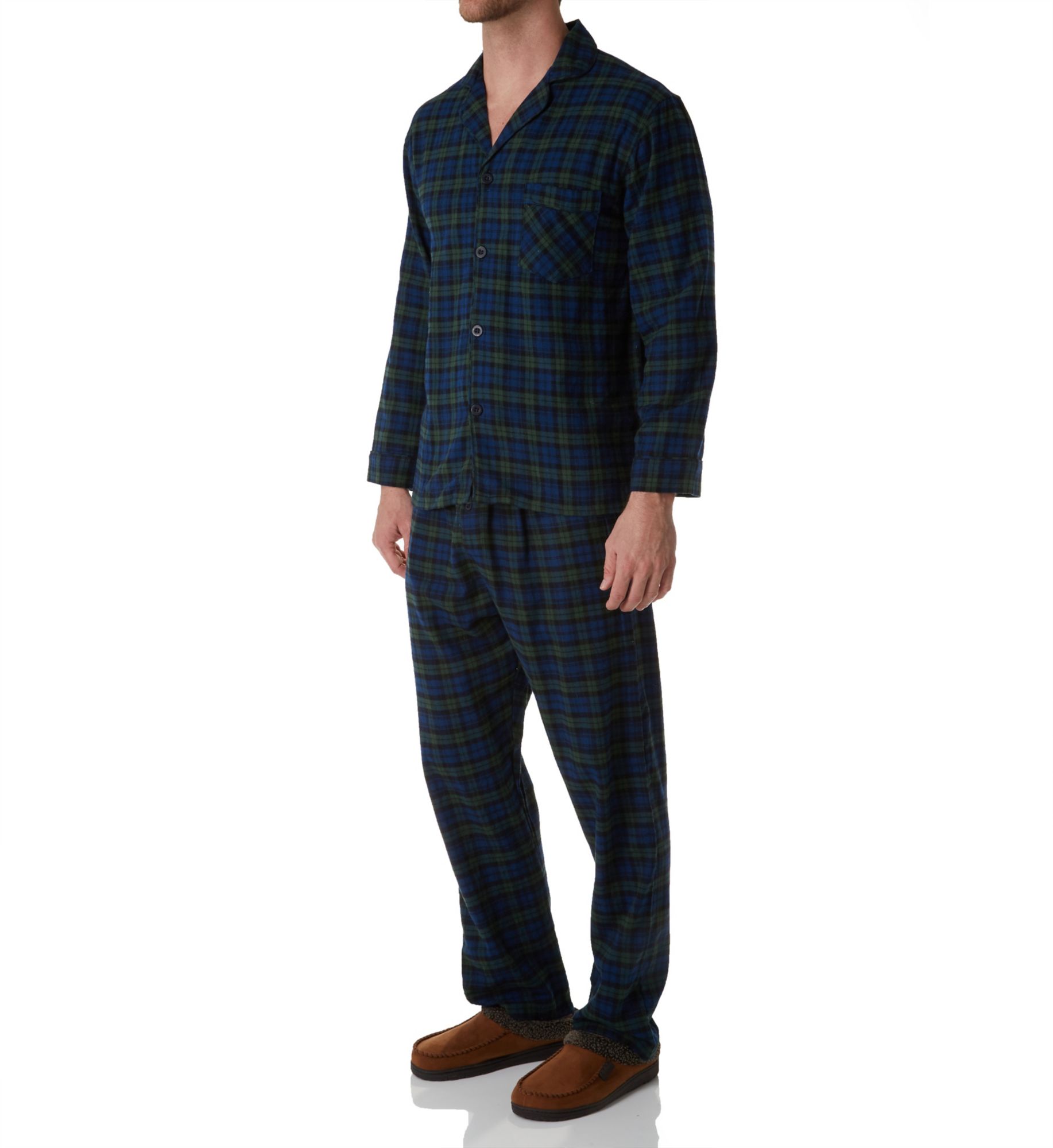 Hanes Mens Flannel Round Neck Long Sleeve 2-pc. Big and Tall Pajama Set, Large Tall, Green