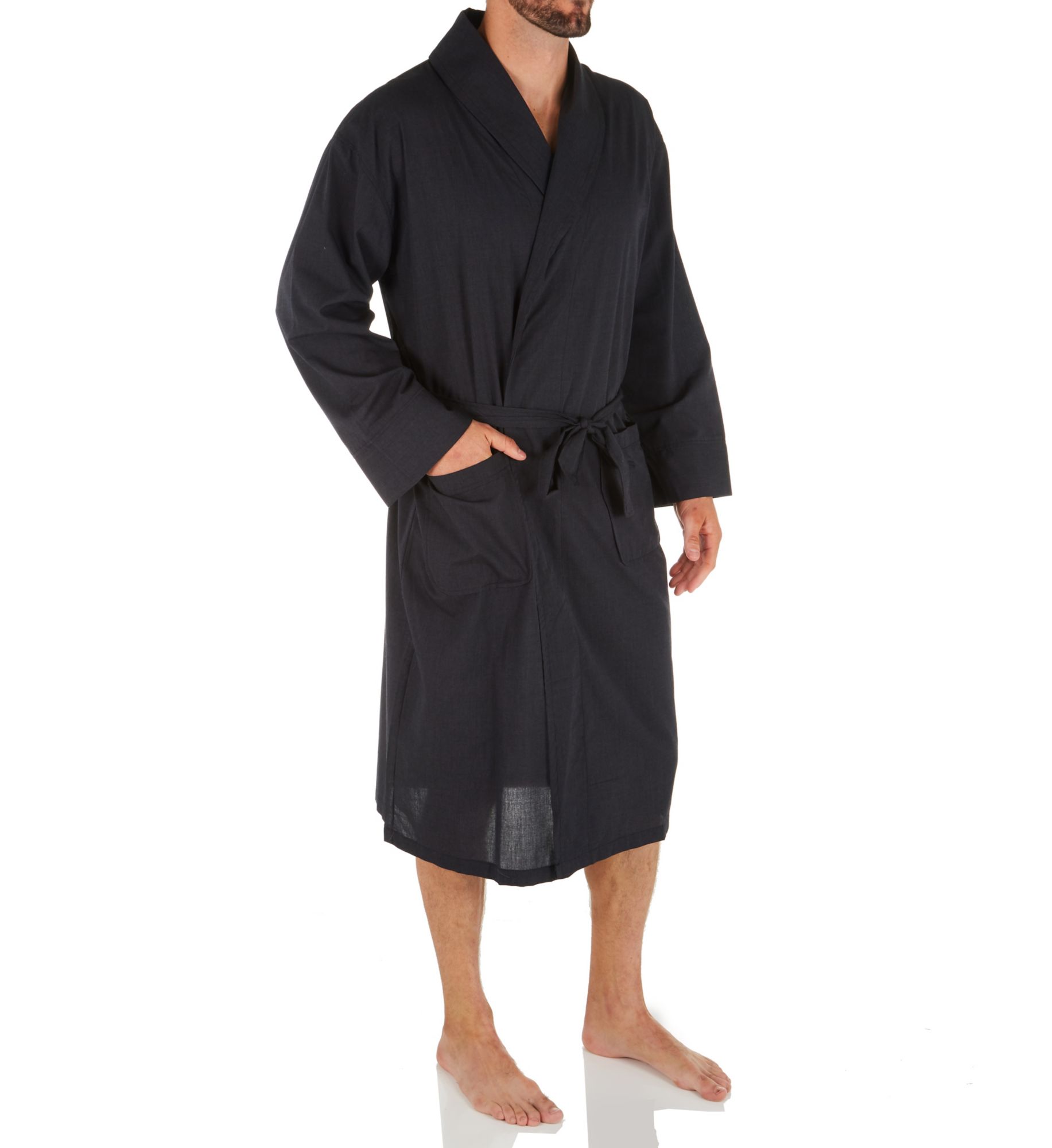 Hanes Men's Woven Shawl Robe in Black (4204) | Size Medium/Large | HisRoom.com