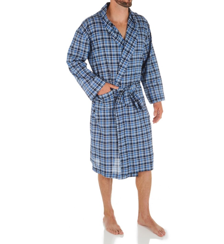 Hanes Men Blue Plaid Cotton Lightweight Woven Shawl Robe Big Size Xlt/2xlt  for sale online