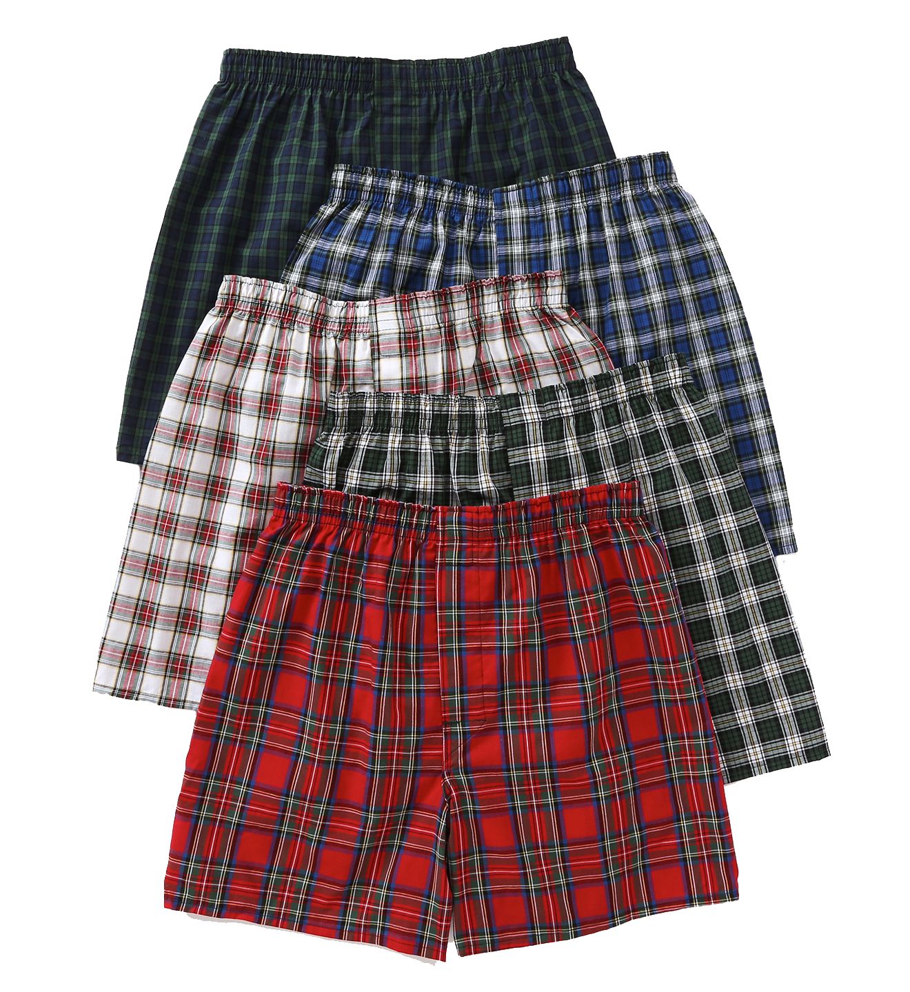 Hanes Men's Premium Cotton Woven Tartan Boxers - 5 Pack (745BP5) | Size Large | HisRoom.com
