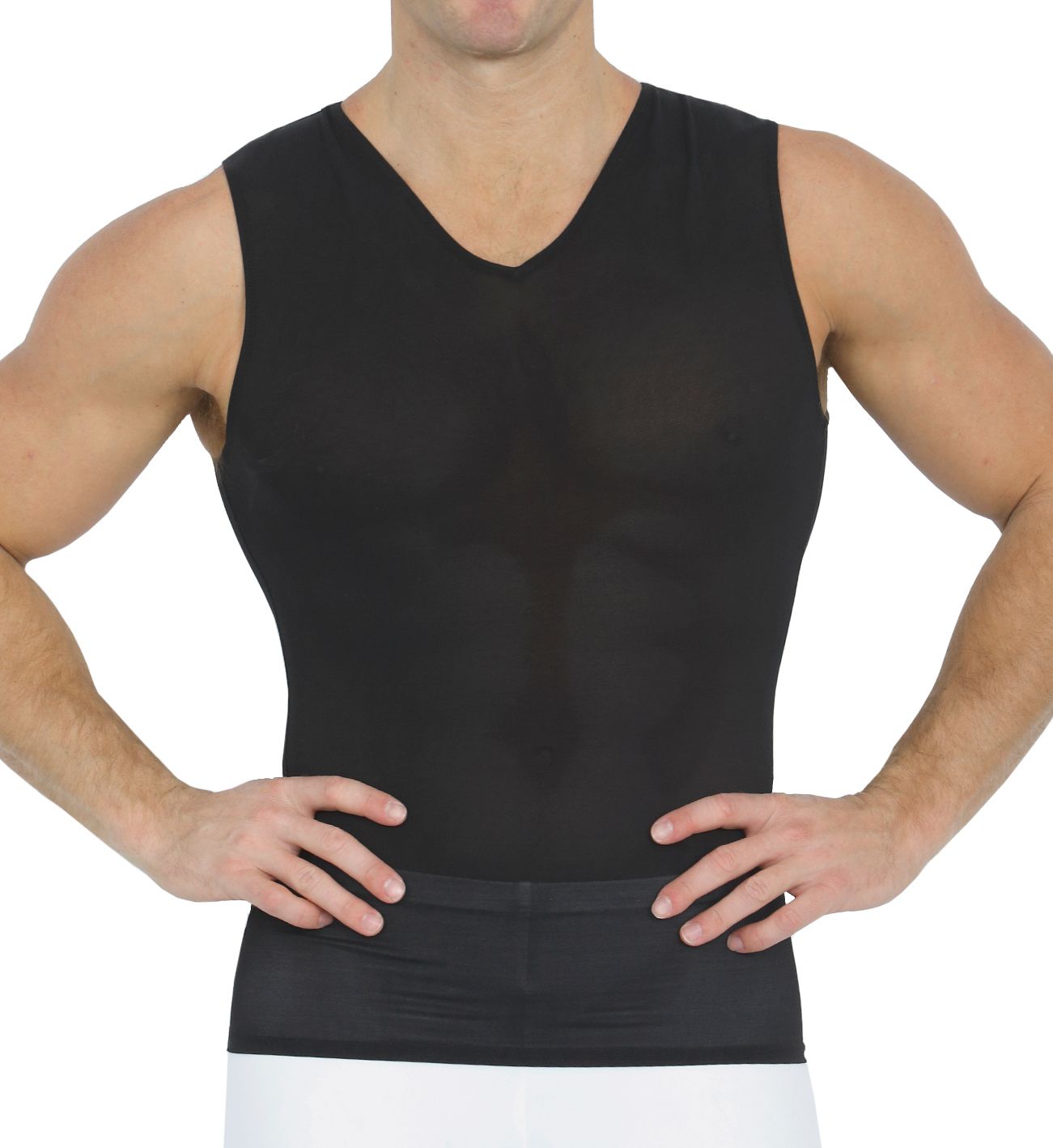 Insta Slim Men's Power Mesh Compression Sleeveless V-Neck Tank Top in Black (180VS00N1) | Size 3XL | HisRoom.com