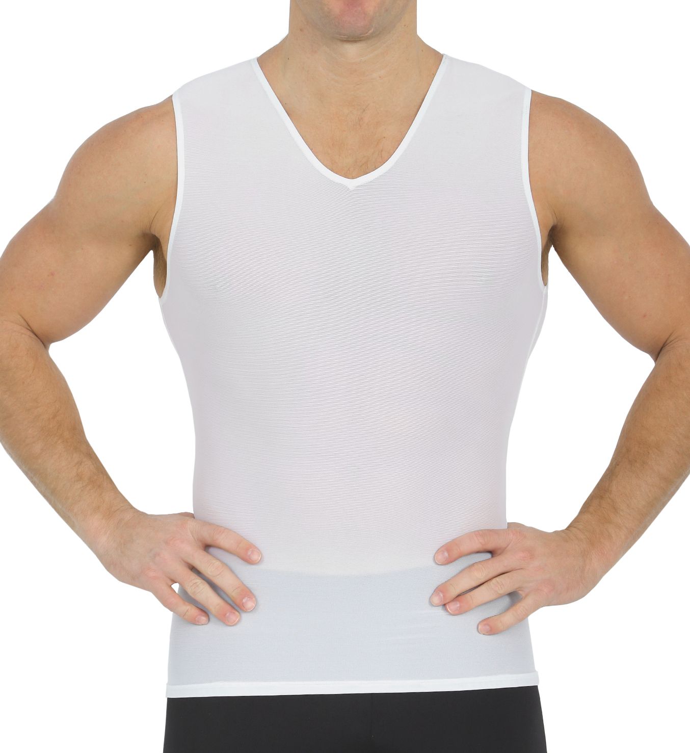 Insta Slim Men's Power Mesh Compression Sleeveless V-Neck Tank Top in White (180VS00N1) | Size 3XL | HisRoom.com