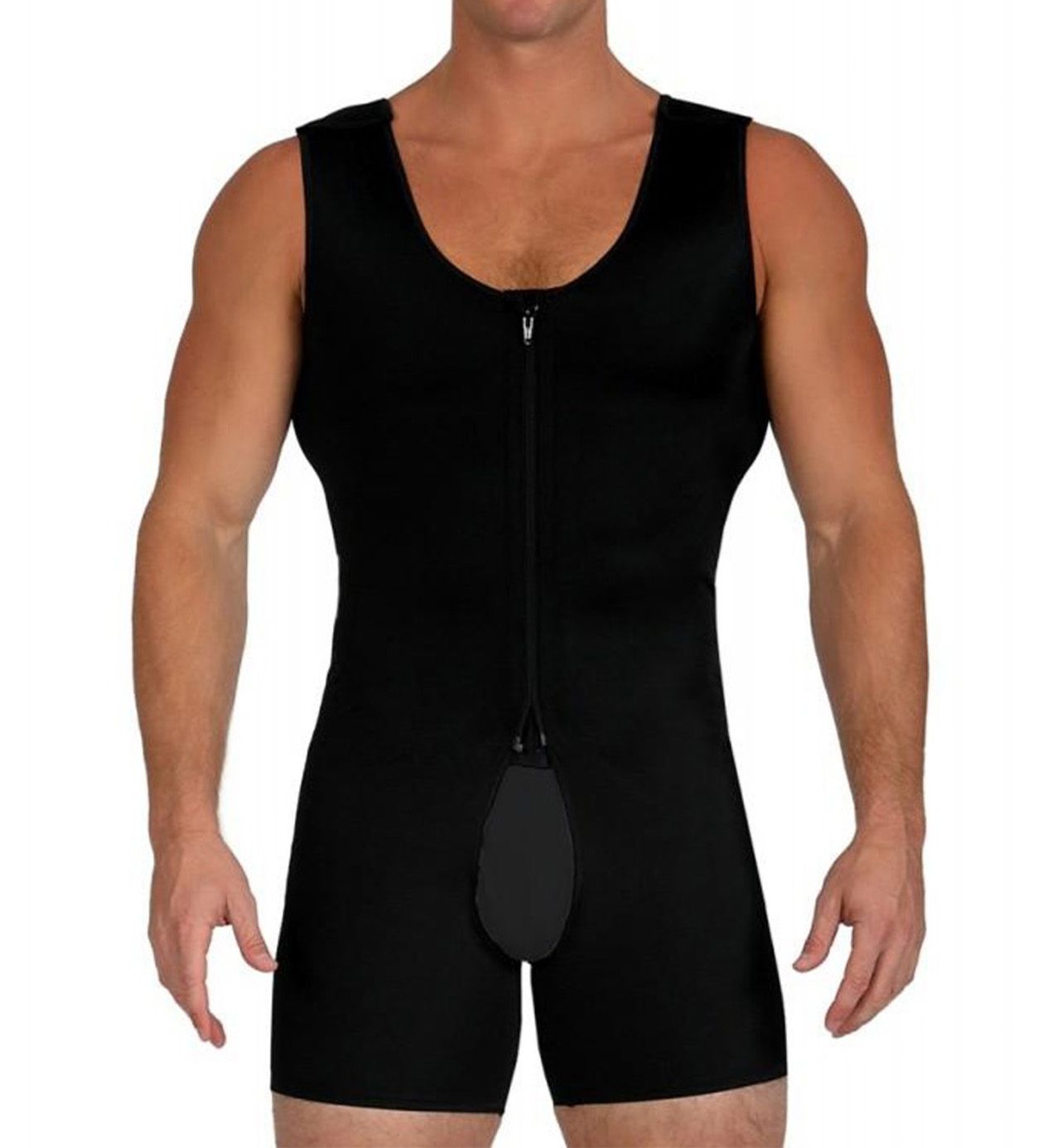 Insta Slim Men's Full Body Compression Open Crotch Zipper Bodysuit in Black (MD309) | Size Large | HisRoom.com